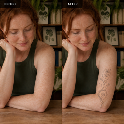 Botanical Rose Garland & Fern Spiral Temporary Tattoo