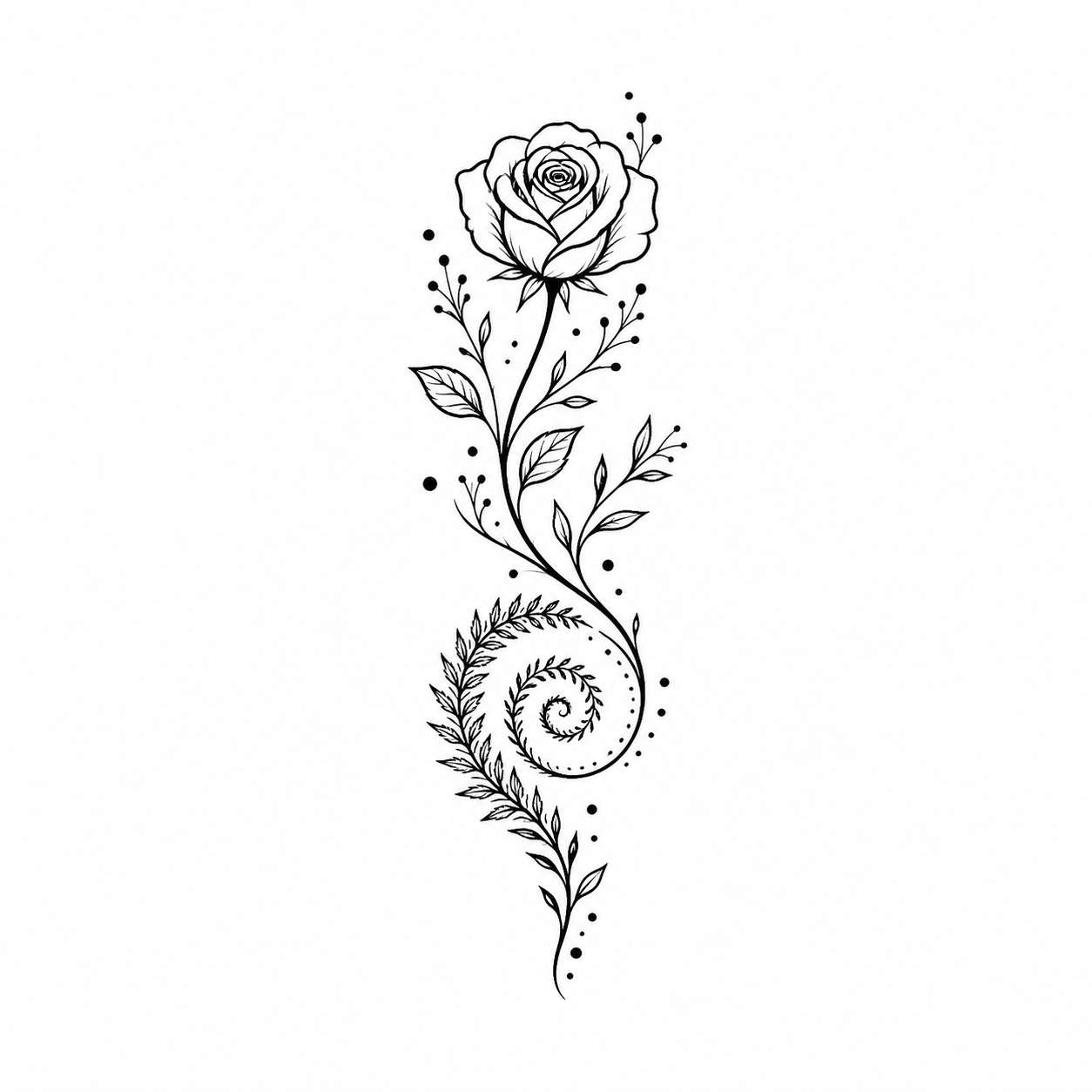 Botanical Rose Garland & Fern Spiral Temporary Tattoo
