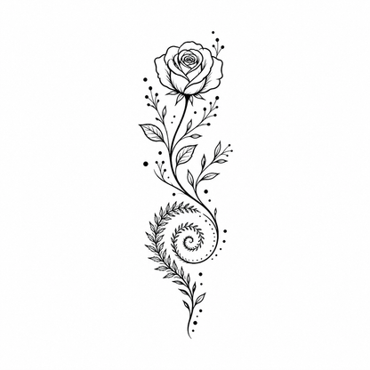 Botanical Rose Garland & Fern Spiral Temporary Tattoo