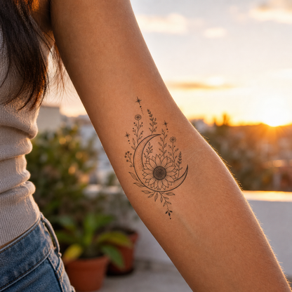 Sunflower Crescent Wildflowers Temporary Tattoo
