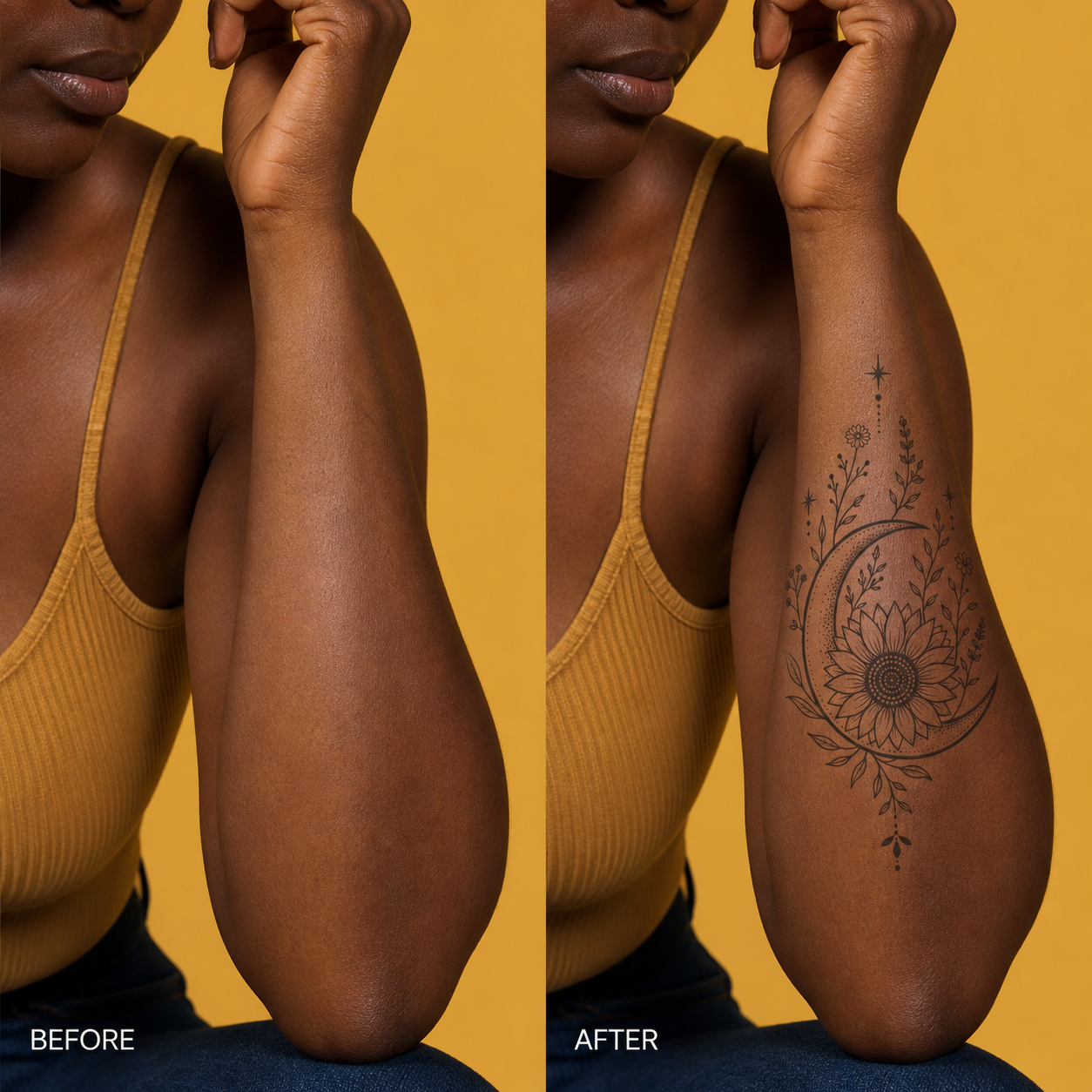 Sunflower Crescent Wildflowers Temporary Tattoo