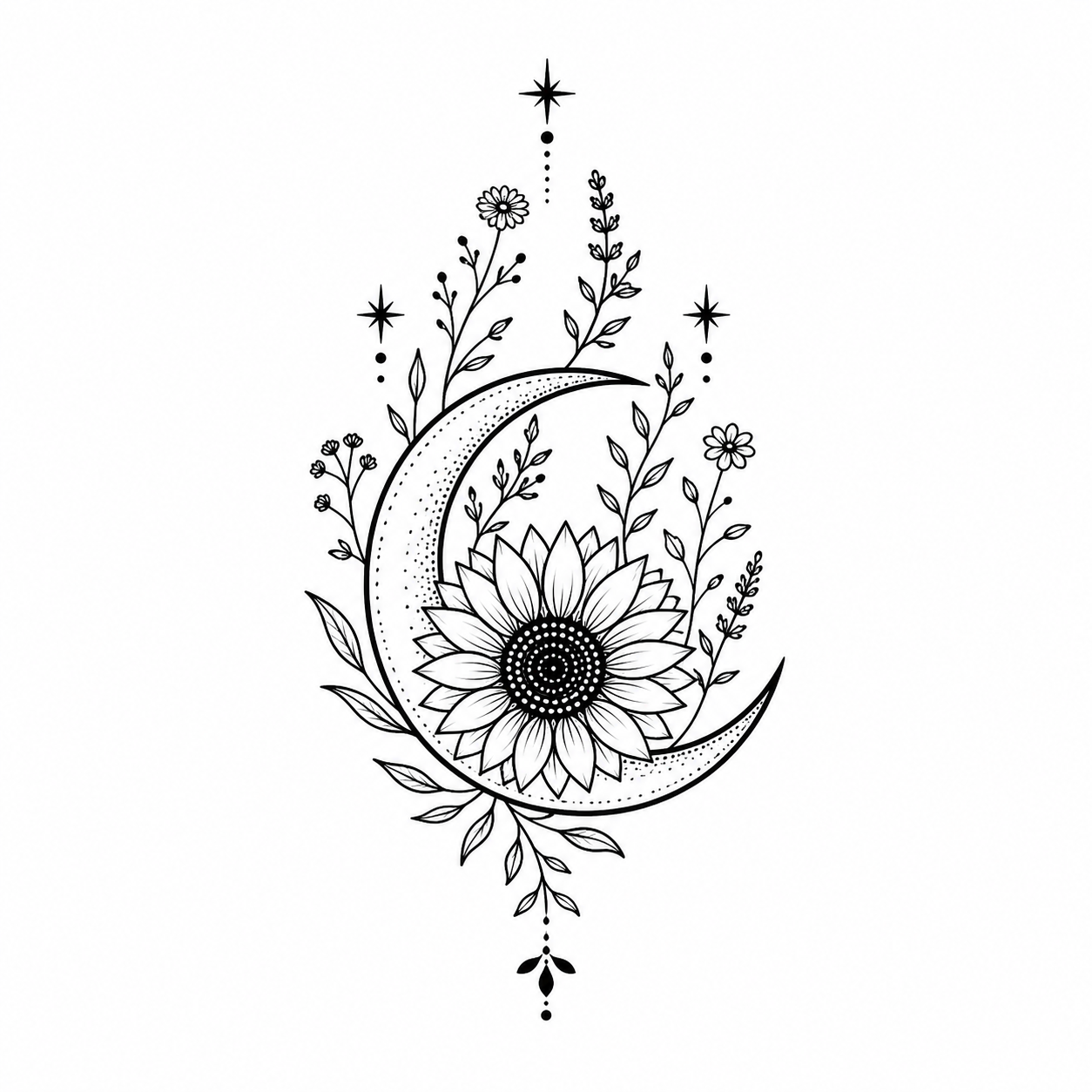 Sunflower Crescent Wildflowers Temporary Tattoo