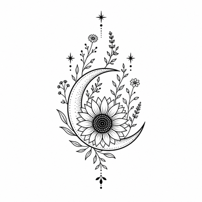 Sunflower Crescent Wildflowers Temporary Tattoo