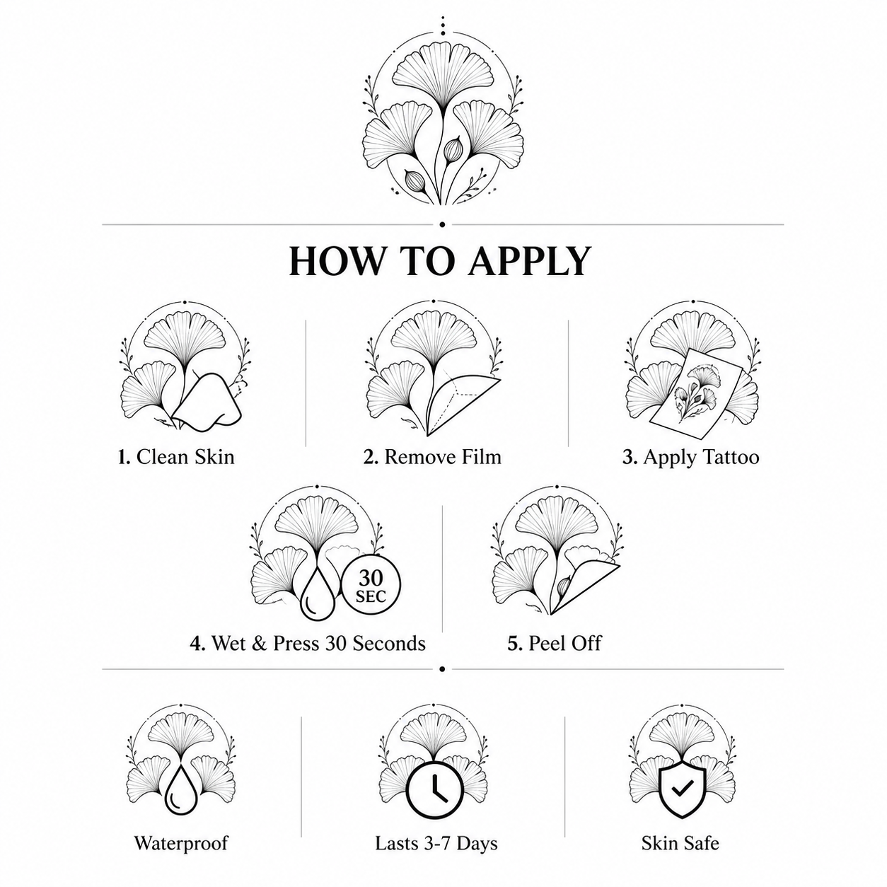 Ginkgo Seed Pod Fan Botanical Temporary Tattoo