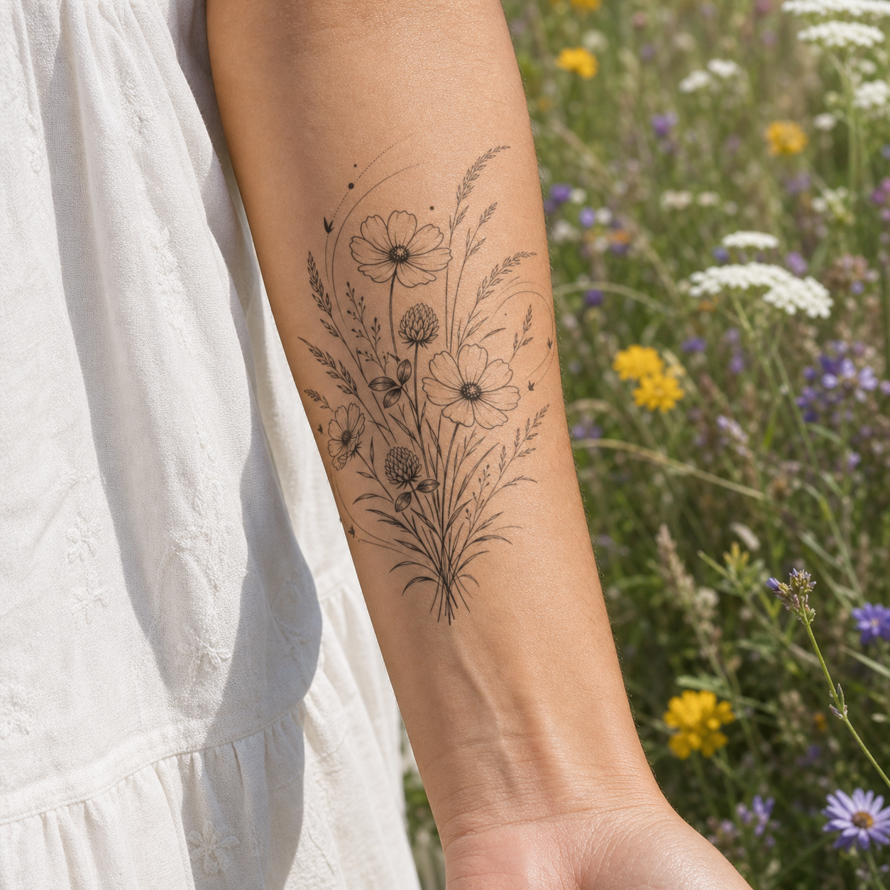 Meadow Bouquet Wind Temporary Tattoo