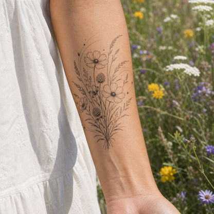 Meadow Bouquet Wind Temporary Tattoo