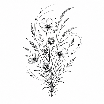 Meadow Bouquet Wind Temporary Tattoo