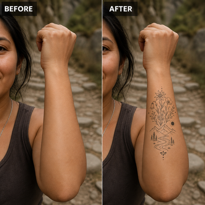 Alpine Flower & Mountain River Temporary Tattoo