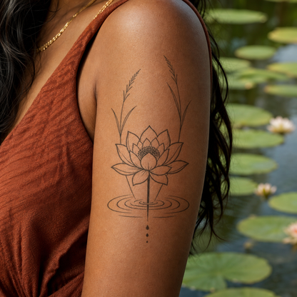 Water Lily Reeds Ripples Temporary Tattoo