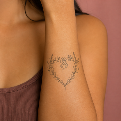 Botanical Heart Rose & Lavender Temporary Tattoo