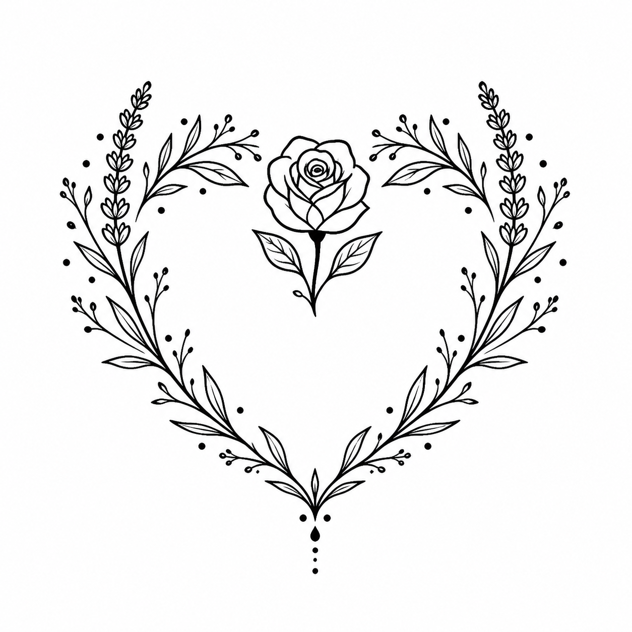 Botanical Heart Rose & Lavender Temporary Tattoo