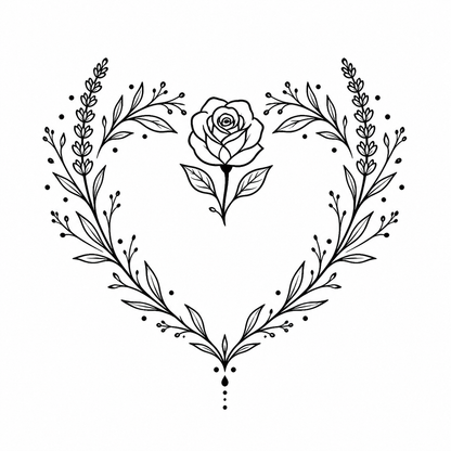 Botanical Heart Rose & Lavender Temporary Tattoo