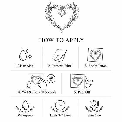 Botanical Heart Rose & Lavender Temporary Tattoo