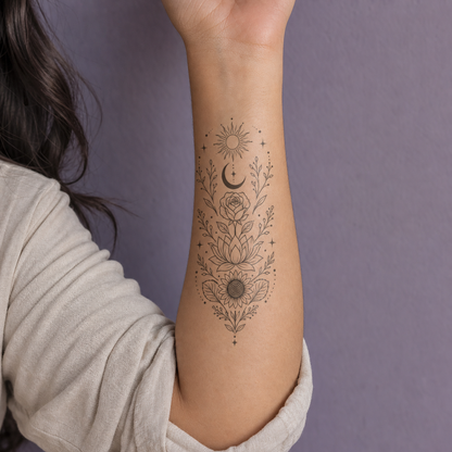 Celestial Botanical Temporary Tattoo - Mixed Flower Garden