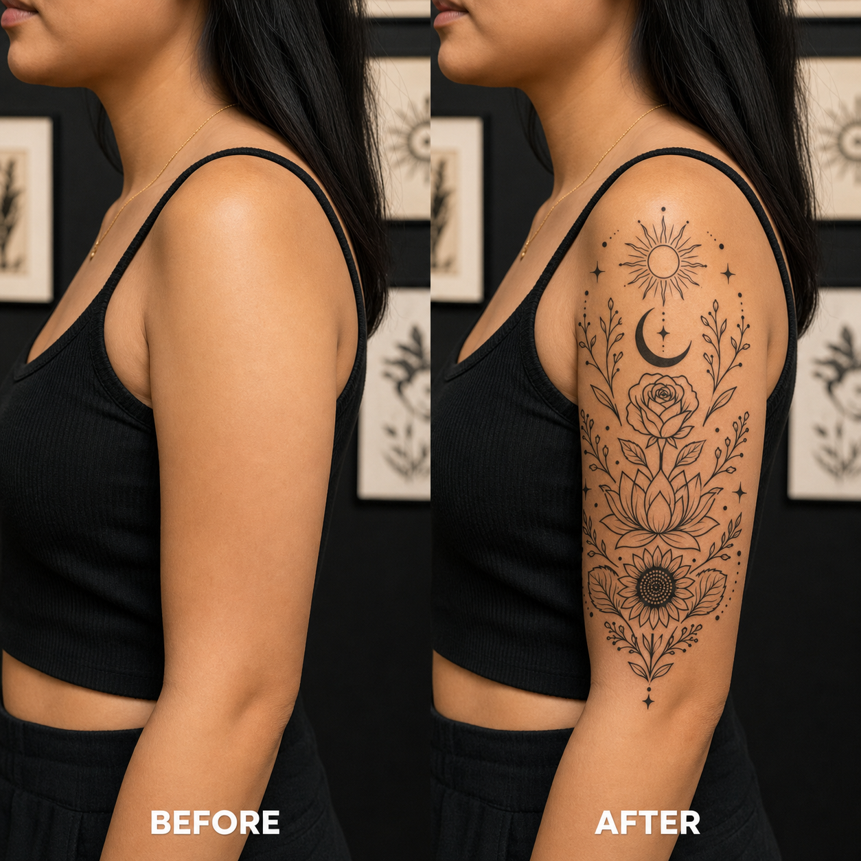 Celestial Botanical Temporary Tattoo - Mixed Flower Garden