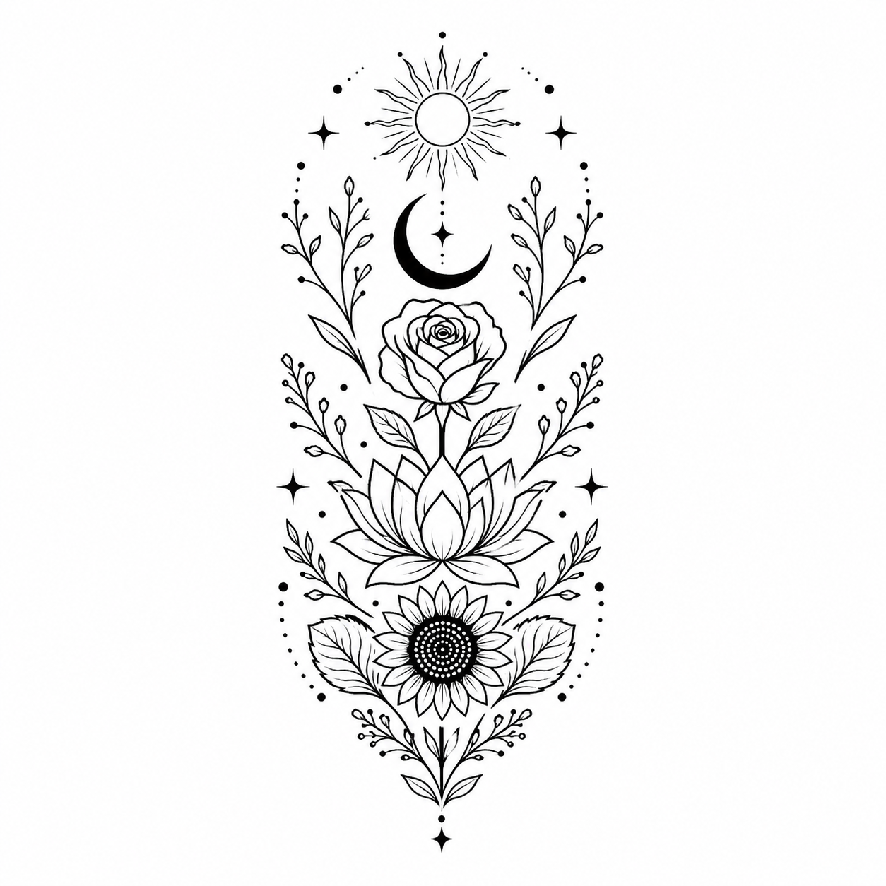 Celestial Botanical Temporary Tattoo - Mixed Flower Garden