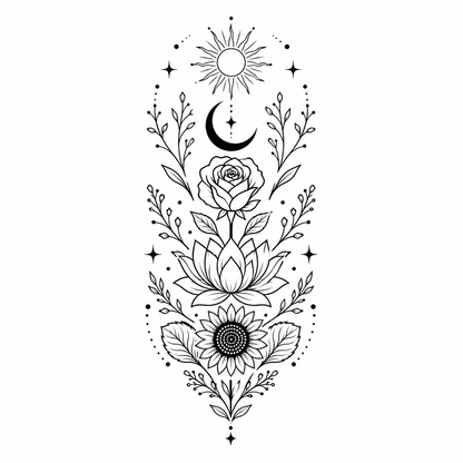 Celestial Botanical Temporary Tattoo - Mixed Flower Garden