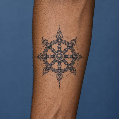 Buddhist Dharma Wheel Symbol Temporary Tattoo