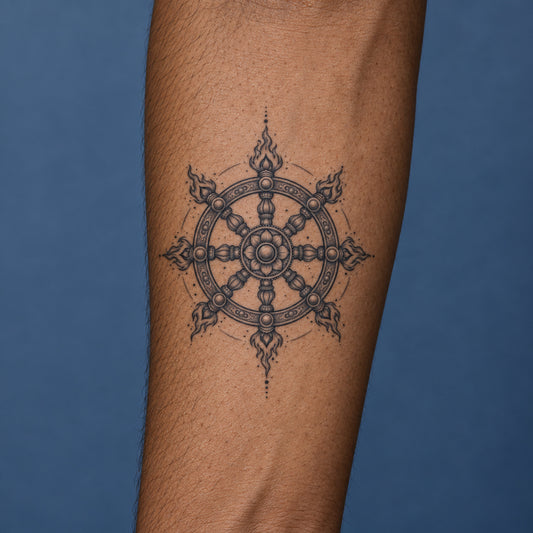 Buddhist Dharma Wheel Symbol Temporary Tattoo