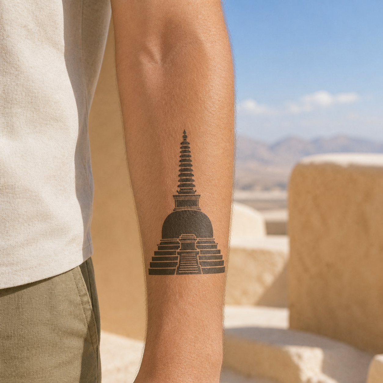 Buddhist Stupa Mysticism Temporary Tattoo