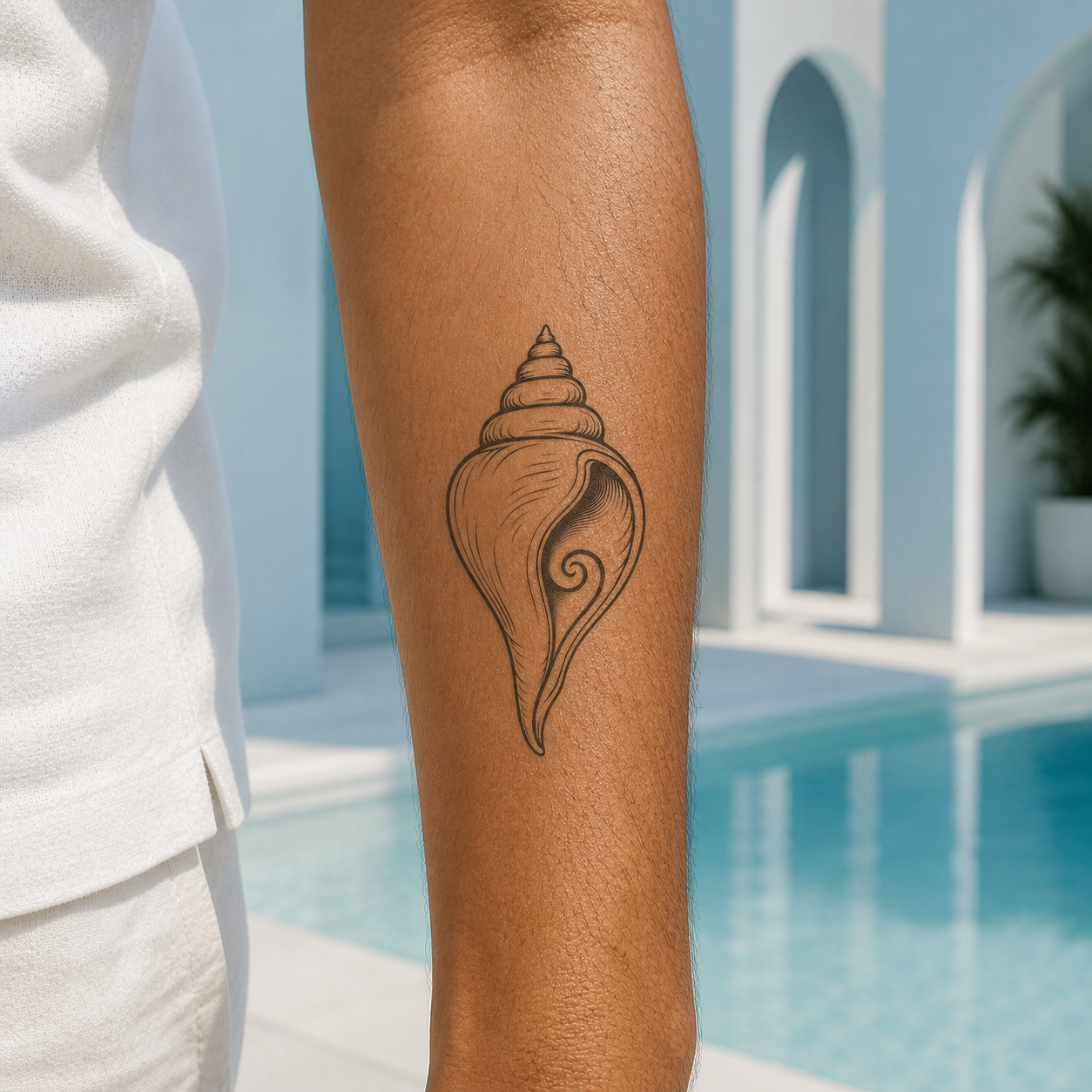 Buddhist Dharma Conch Temporary Tattoo