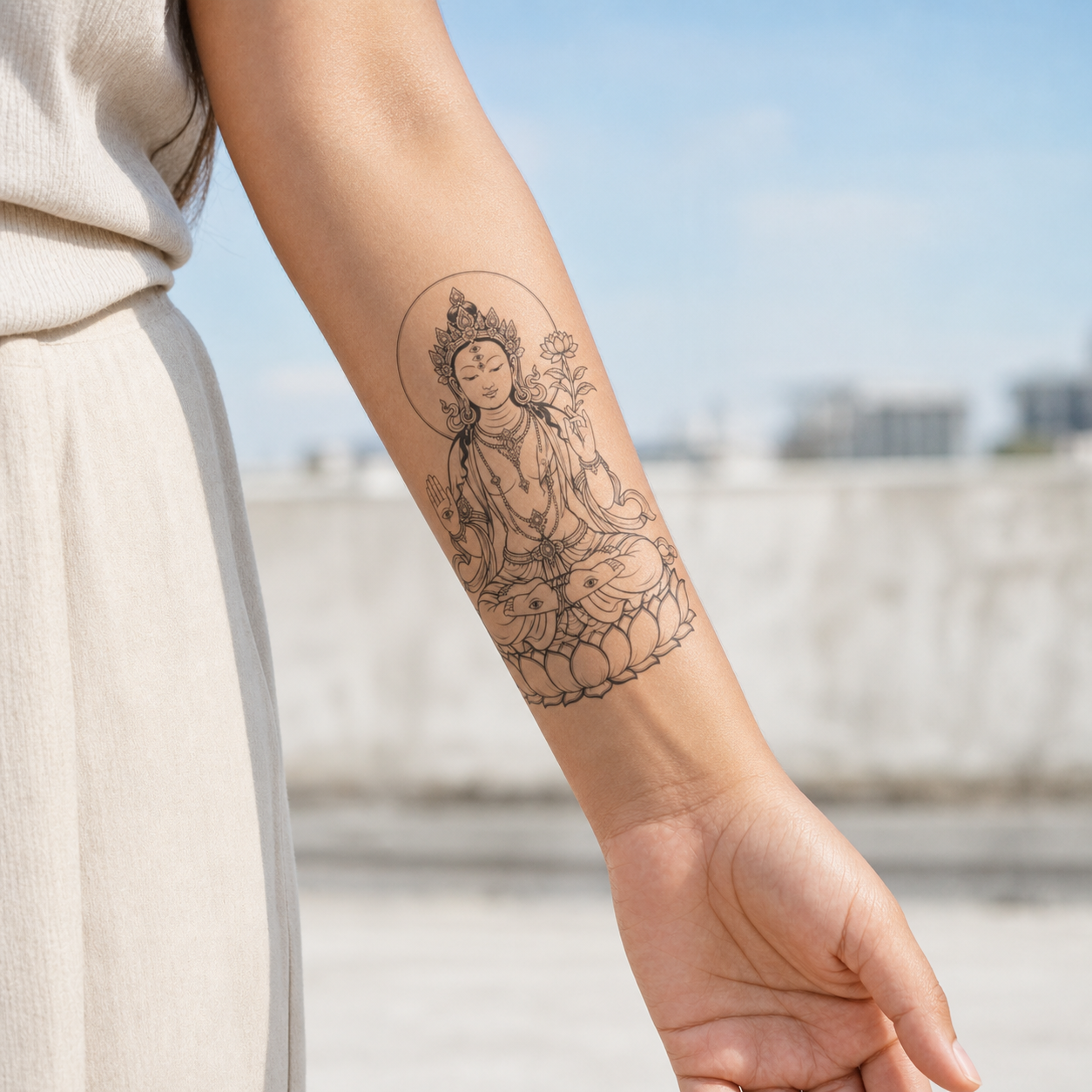 White Tara Temporary Tattoo – Buddhist Mysticism Design