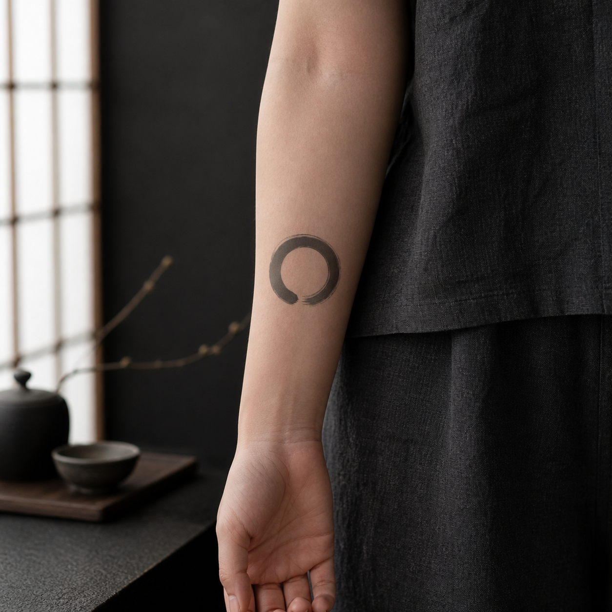 Minimalist Zen Enso Circle Temporary Tattoo