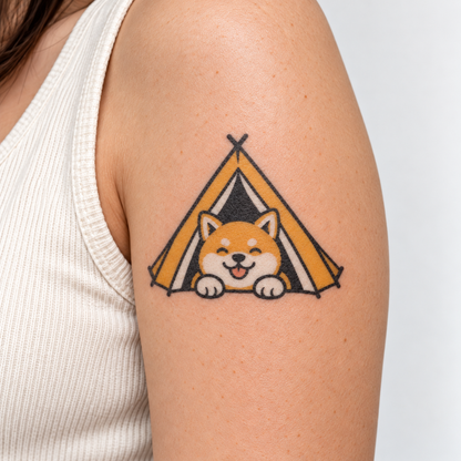 Camping Shiba Inu Temporary Tattoo