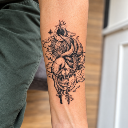 Celestial Nine-Tailed Fox Temporary Tattoo