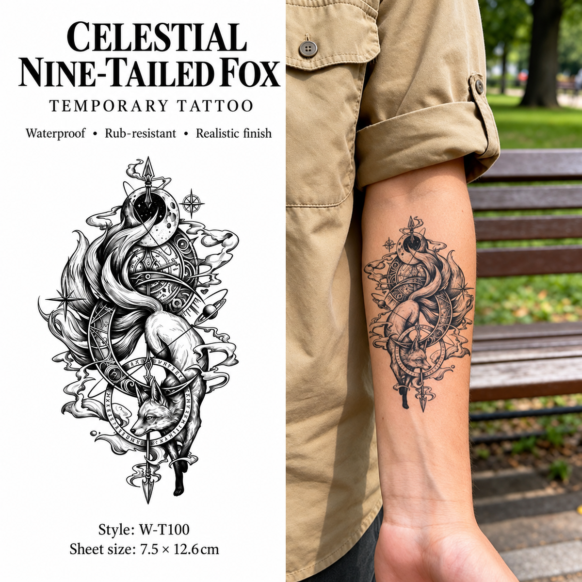 Celestial Nine-Tailed Fox Temporary Tattoo