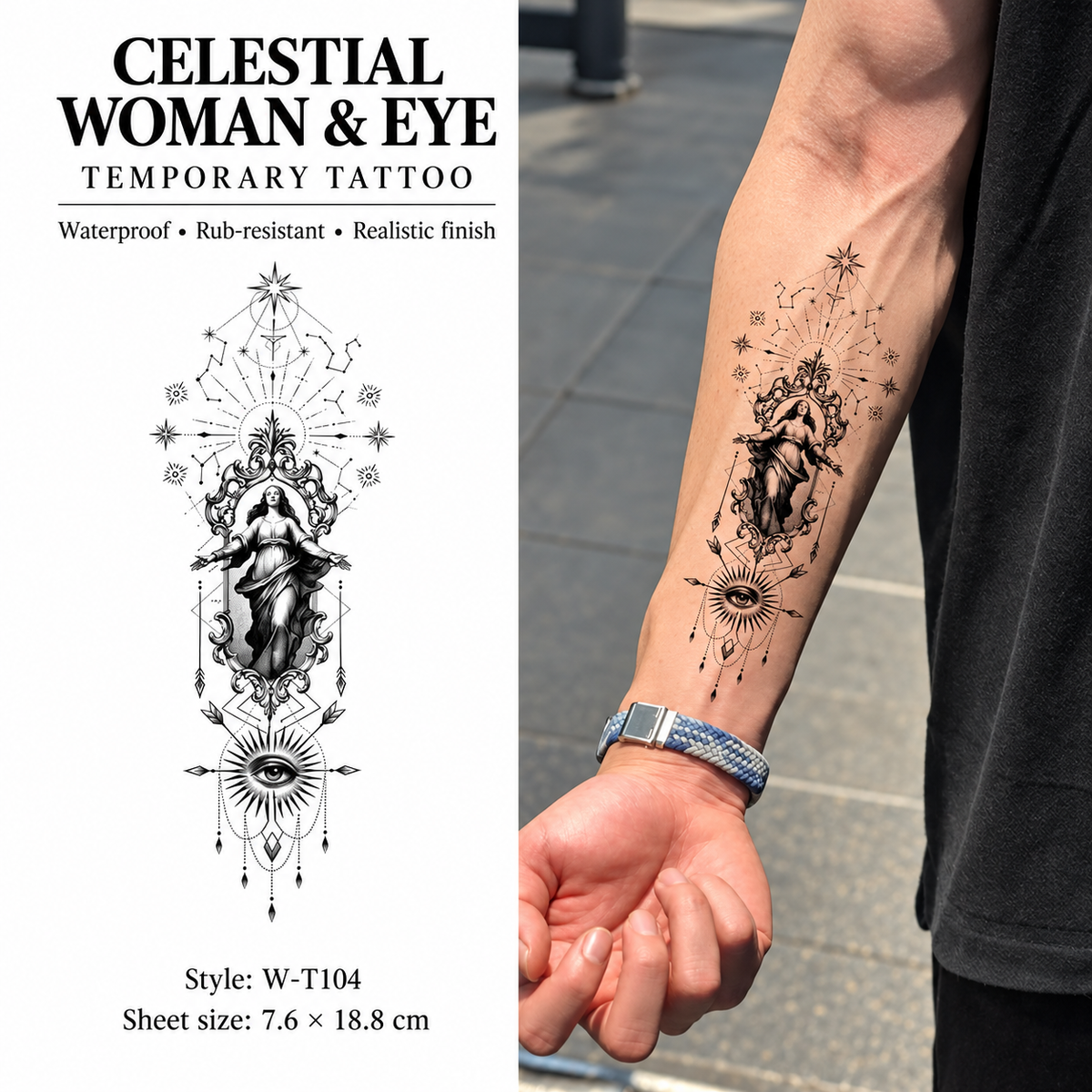 Celestial Woman Eye Temporary Tattoo