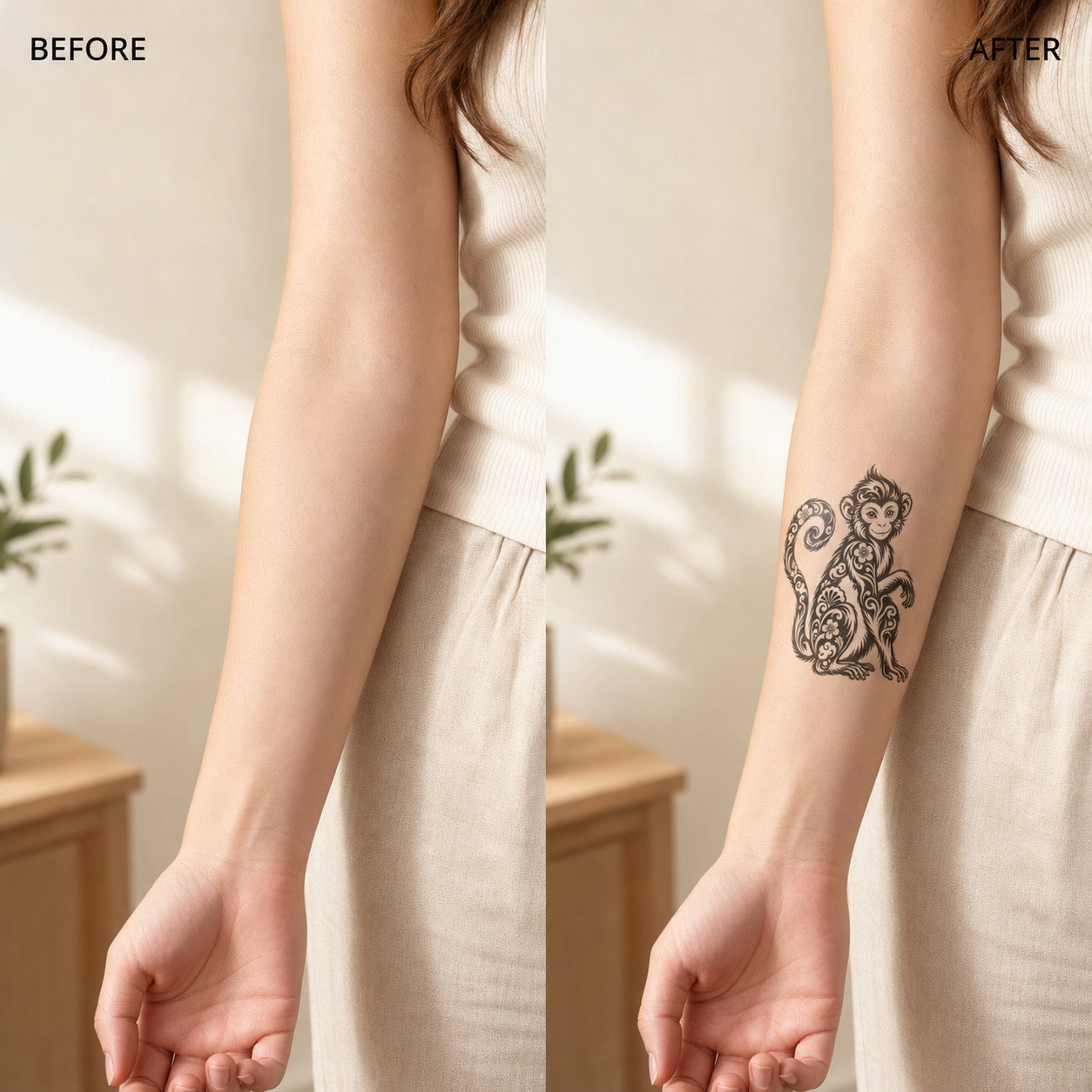 Chinese Zodiac Monkey Symbol Temporary Tattoo