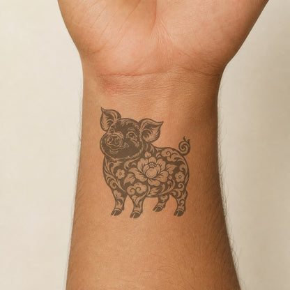 Chinese Zodiac Pig Symbol Temporary Tattoo (Superink Lab)
