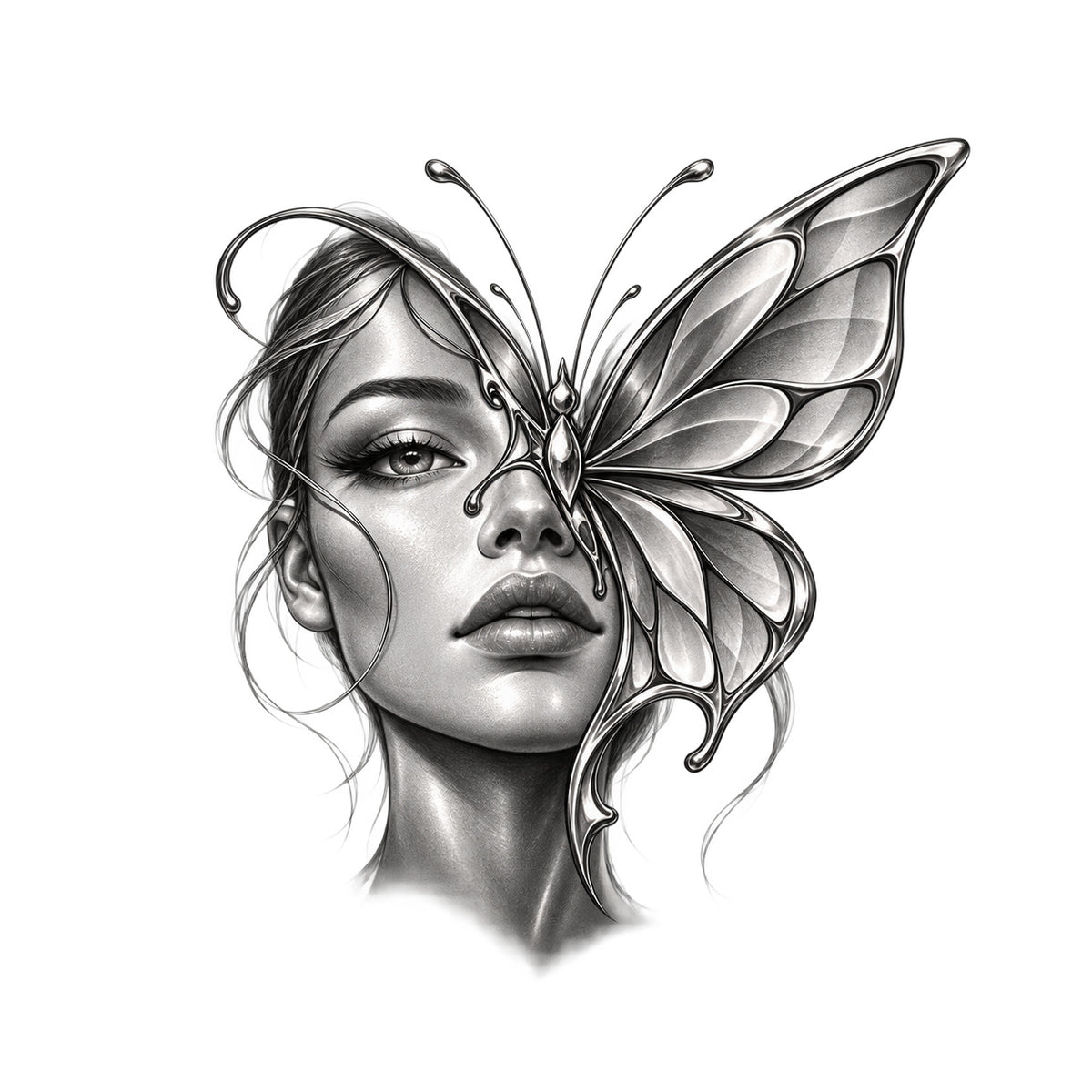 Half Wing Portrait Temporary Tattoo