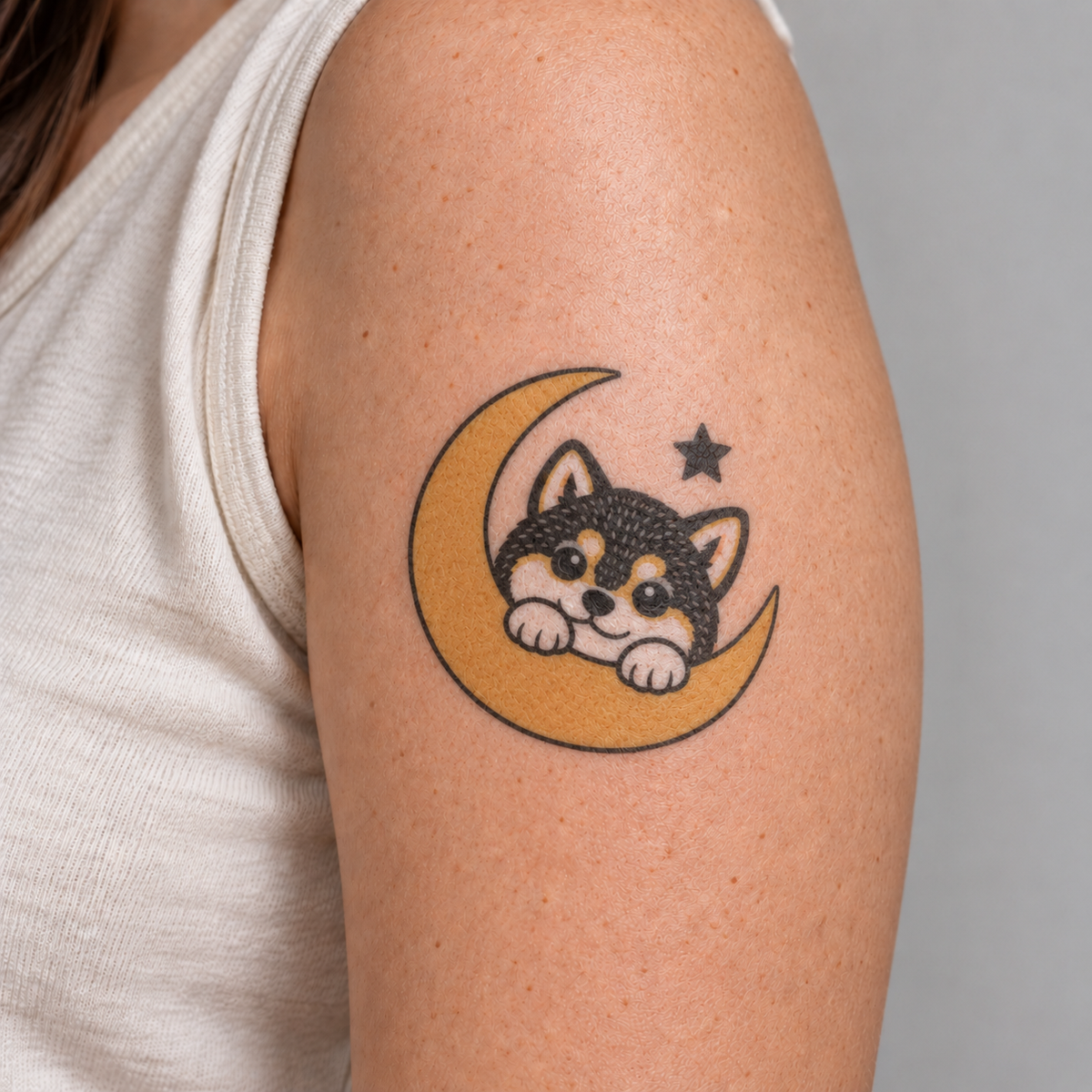 Crescent Moon Shiba Inu Temporary Tattoo