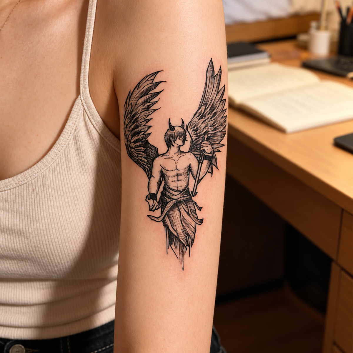 Dark Winged Angel Temporary Tattoo
