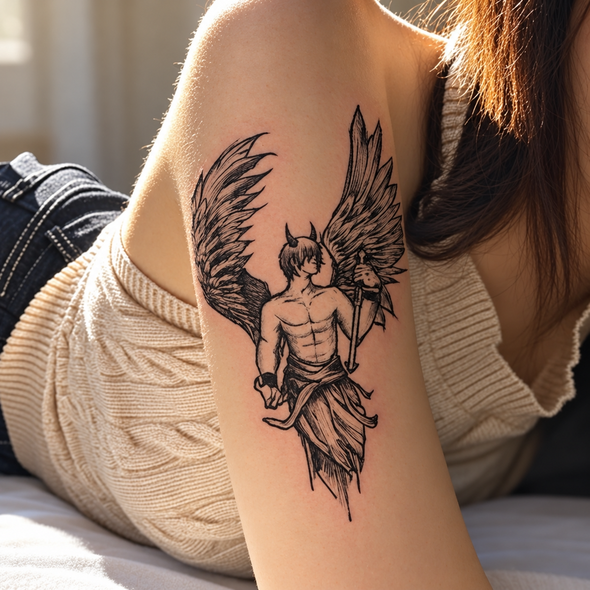 Dark Winged Angel Temporary Tattoo