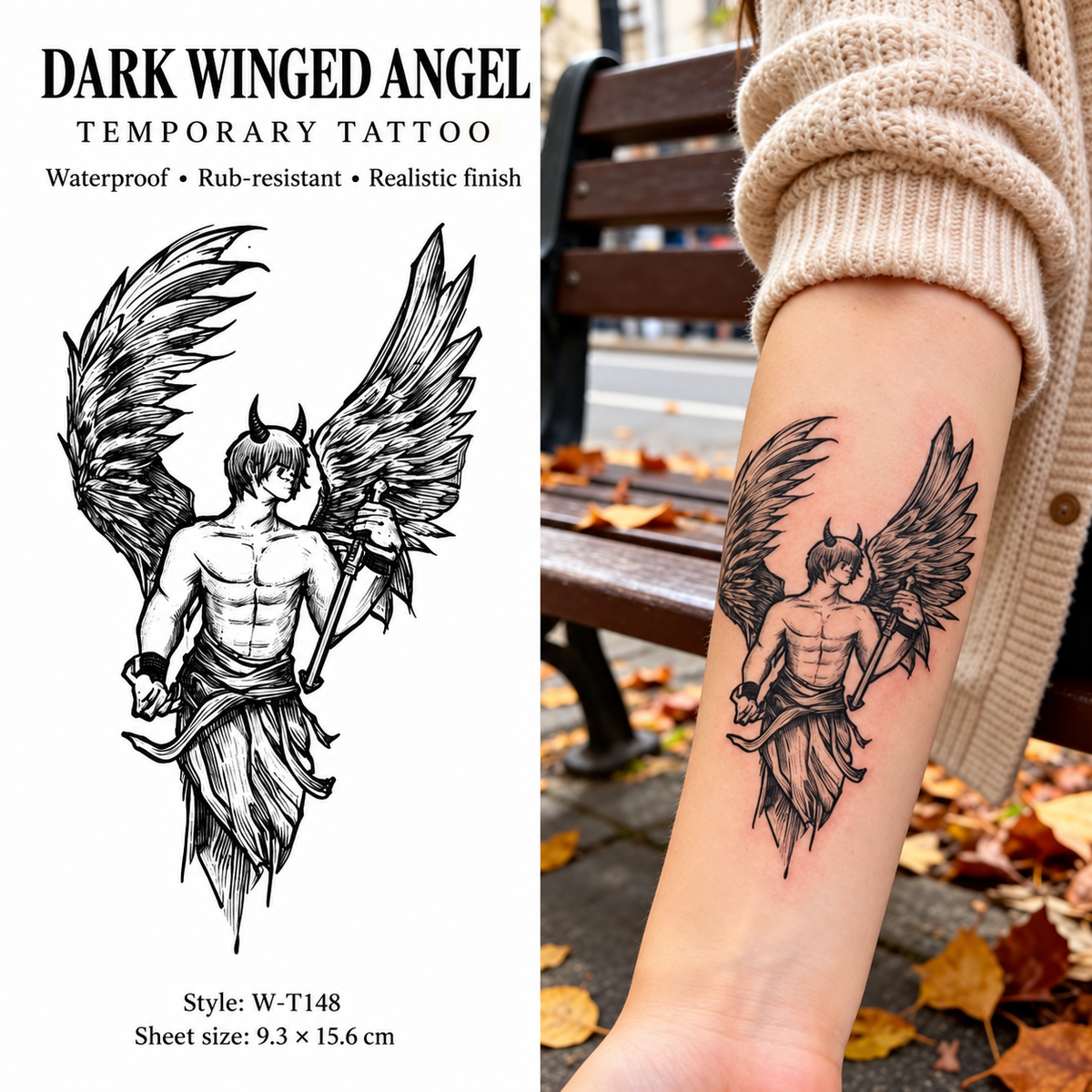Dark Winged Angel Temporary Tattoo