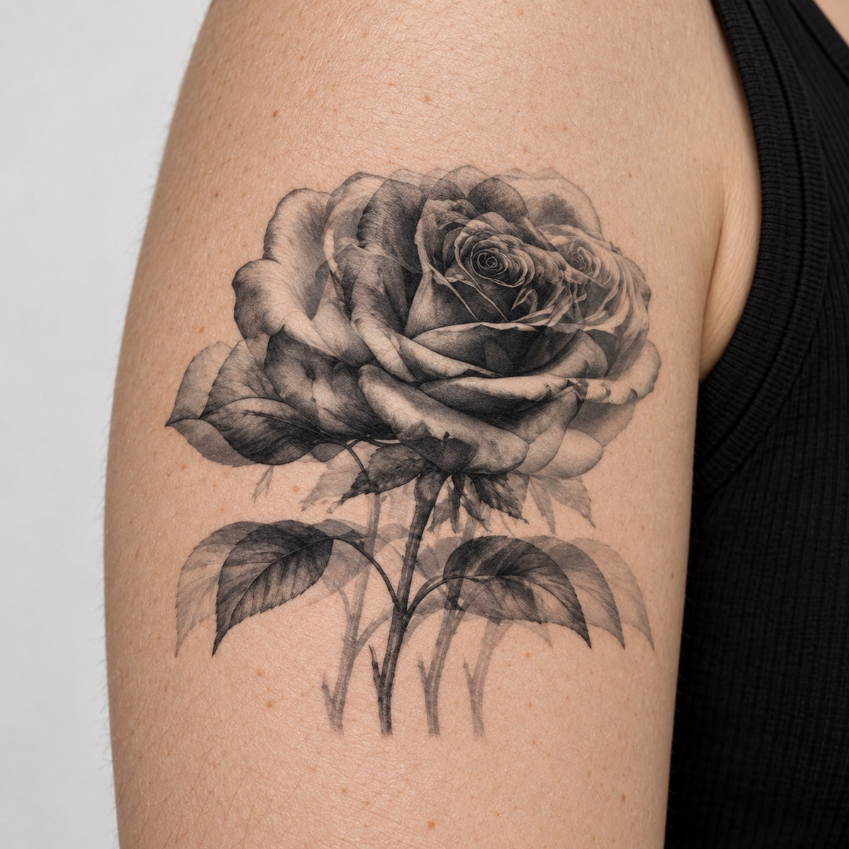 Double Vision Rose Graphic Temporary Tattoo