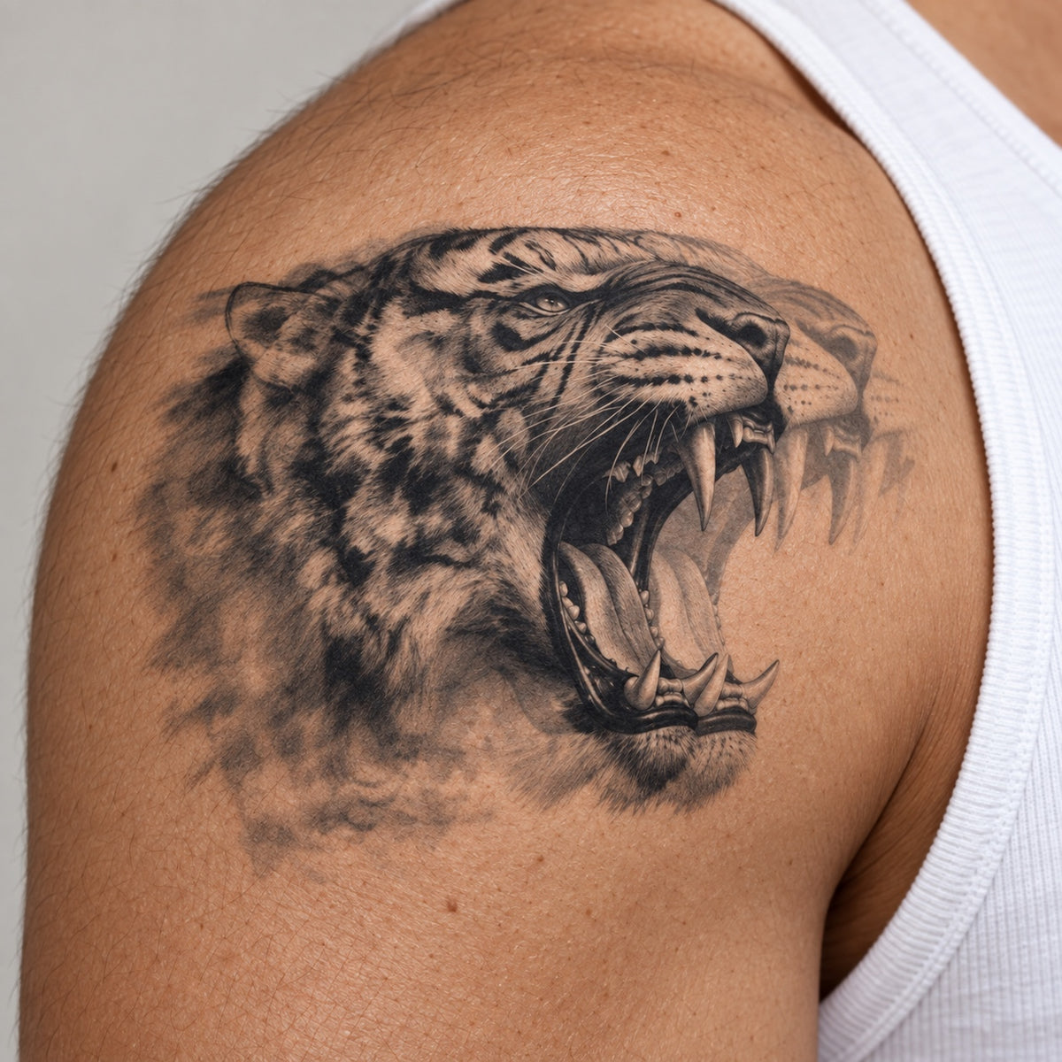 Double Vision Tiger Graphic Temporary Tattoo
