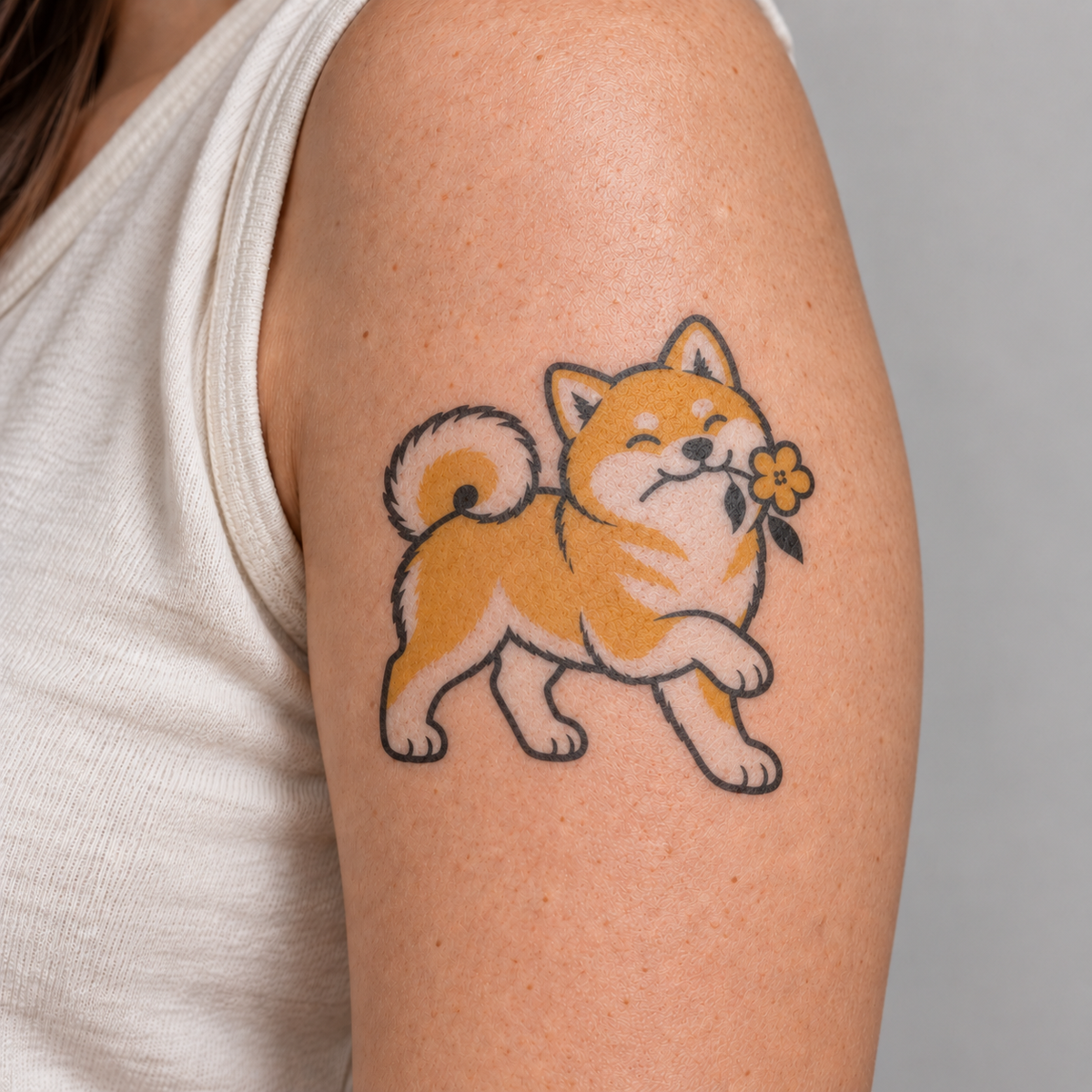 Flower Shiba Inu Temporary Tattoo