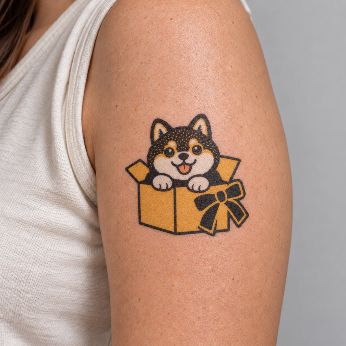 Gift Box Shiba Inu Temporary Tattoo