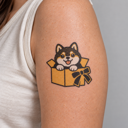 Gift Box Shiba Inu Temporary Tattoo