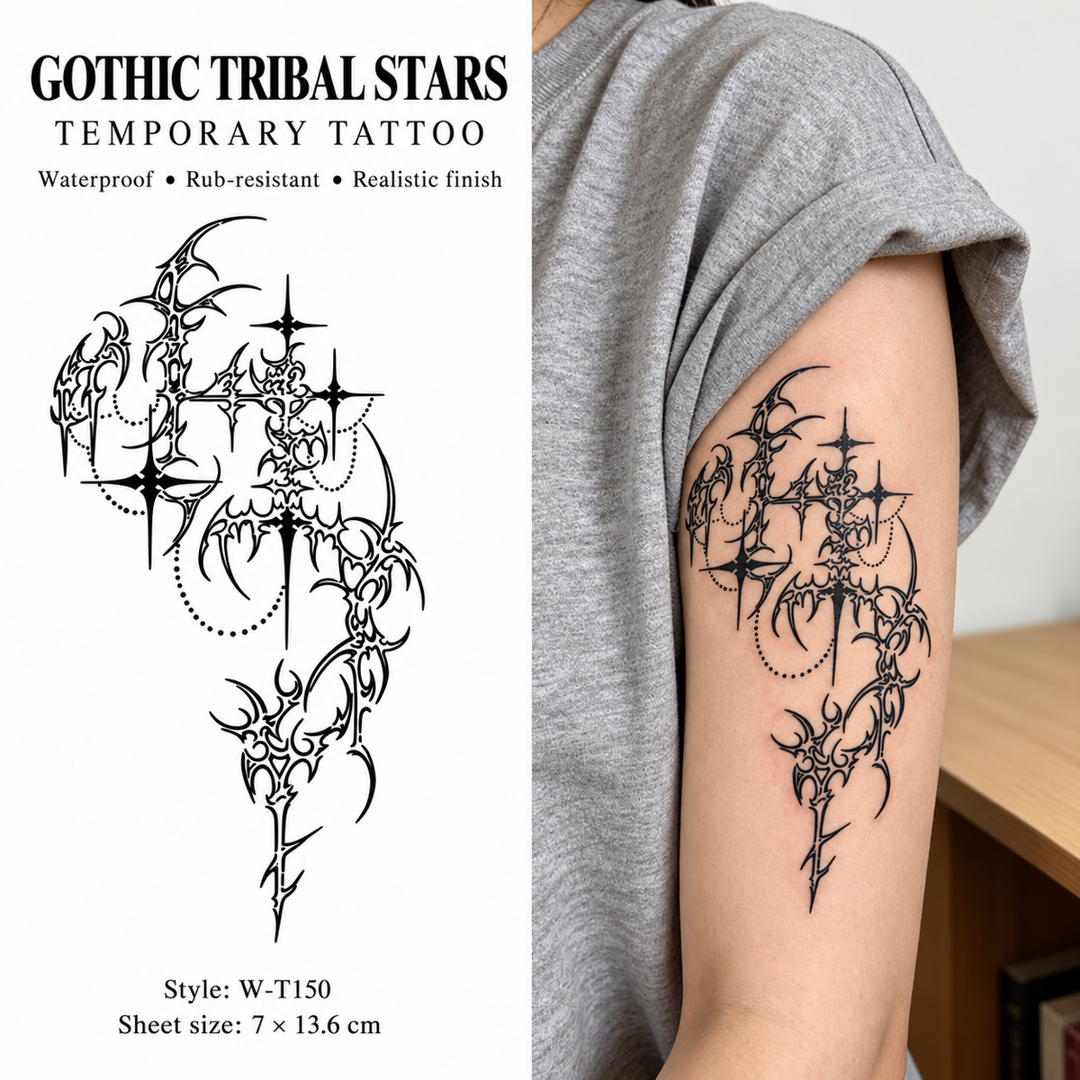 Gothic Tribal Stars Temporary Tattoo