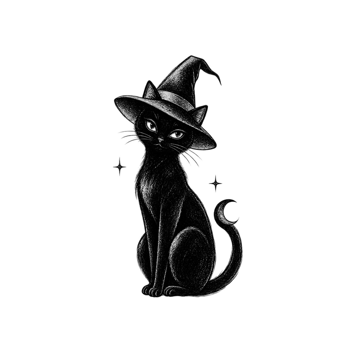 Witch Cat Temporary Tattoo – Herbal or Matte, Multiple Sizes