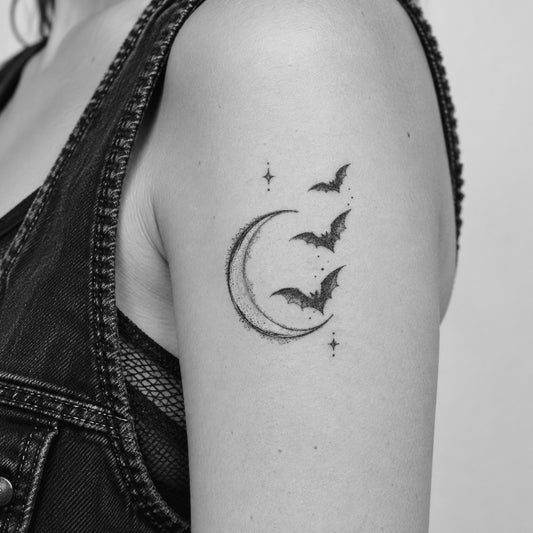 Moon and Bats Temporary Tattoo