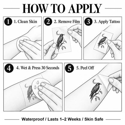 Moon Raven Temporary Tattoo