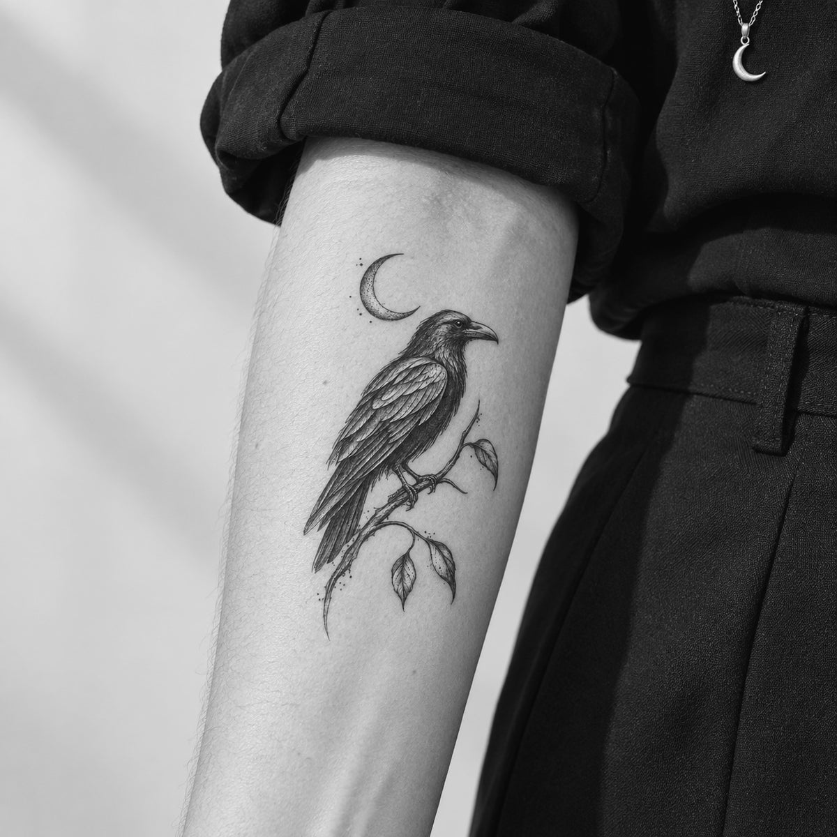 Moon Raven Temporary Tattoo