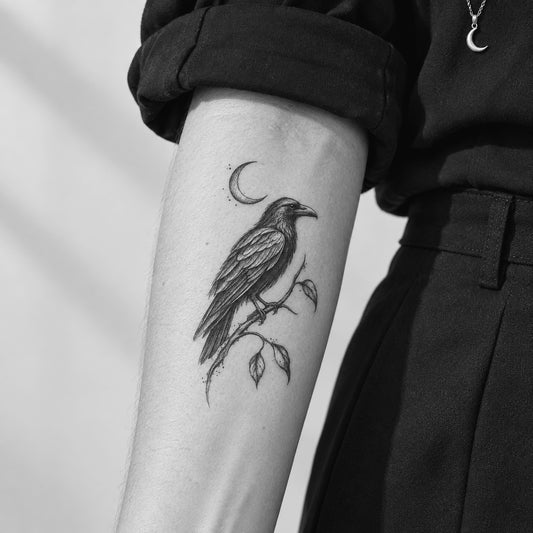 Moon Raven Temporary Tattoo