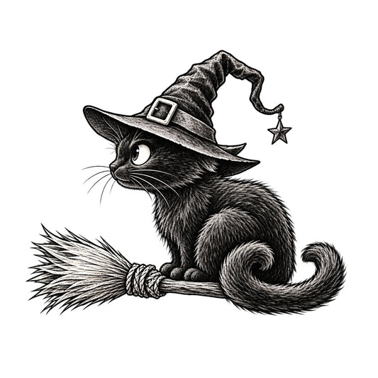 Witch Cat Temporary Tattoo